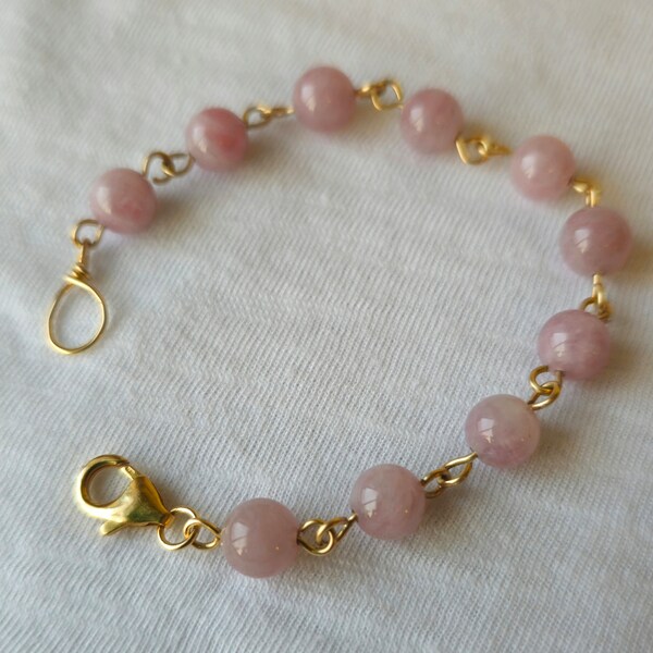 8mm Madagascar Rose Quartz Gemstone Bracelet with 14K Gold Filled Wire