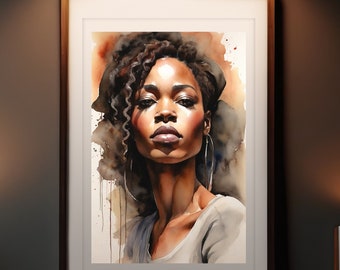 Zwarte Koningin | Affiche Afro-Amerikaan | Kunst aan de muur | Wanddecoratie | Vrouwenportret | Verticaal geschilderd | Afbeelding voor woonkamerdecoratie