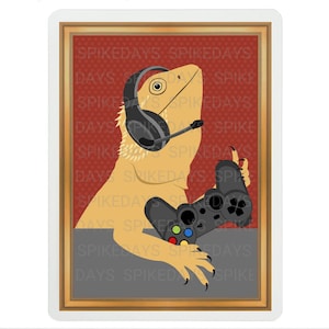 Retrato de dragón barbudo de jugador de videojuegos - Dibujo de dragón barbudo - Decoración de videojuegos - Decoración divertida de lagartos - Accesorios lindos para tanques de reptiles