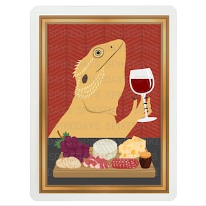 Bearded Dragon Eating Charcuterie Board and Drinking Wine 3x4 Tank Decor - Bearded Dragon Accessories for Tank - Charcuterie Board Decor