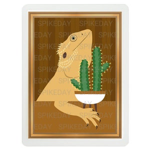 Bearded Dragon with Succulent Tank Decor 5 - Cactus Drawing - Lizard Picture - Cute Bearded Dragon Gifts - Animal Portrait - Reptile Lover