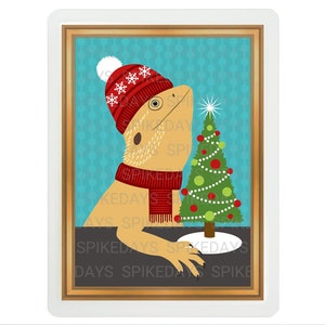 Bearded Dragon with Christmas Tree Tank Decor - Pet Portrait - Reptile Art - Bearded Dragon Mom Gifts - Christmas Trees - Bearded Dragons