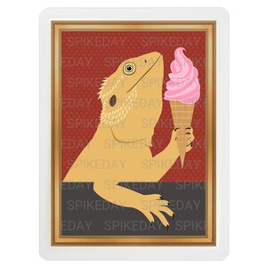 Bearded Dragon Eating Ice Cream Cone Tank Decor - Reptile Art - Lizard Decor - Bearded Dragons - Lizard Picture - Ice Cream Decor - Pet Art