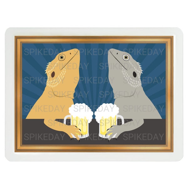 Two Bearded Dragons Drinking Beer 3x4 Tank Decor - Reptile Terrarium Sign - Funny Lizard Decorations - Lizard Drawing - Unique Reptile Gifts