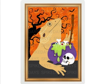 Bearded Dragon Bubbling Brew Cauldron Halloween Tank Decor - Halloween Art - Witch's Brew - Funny Bearded Dragon Decor - Lizard Drawing