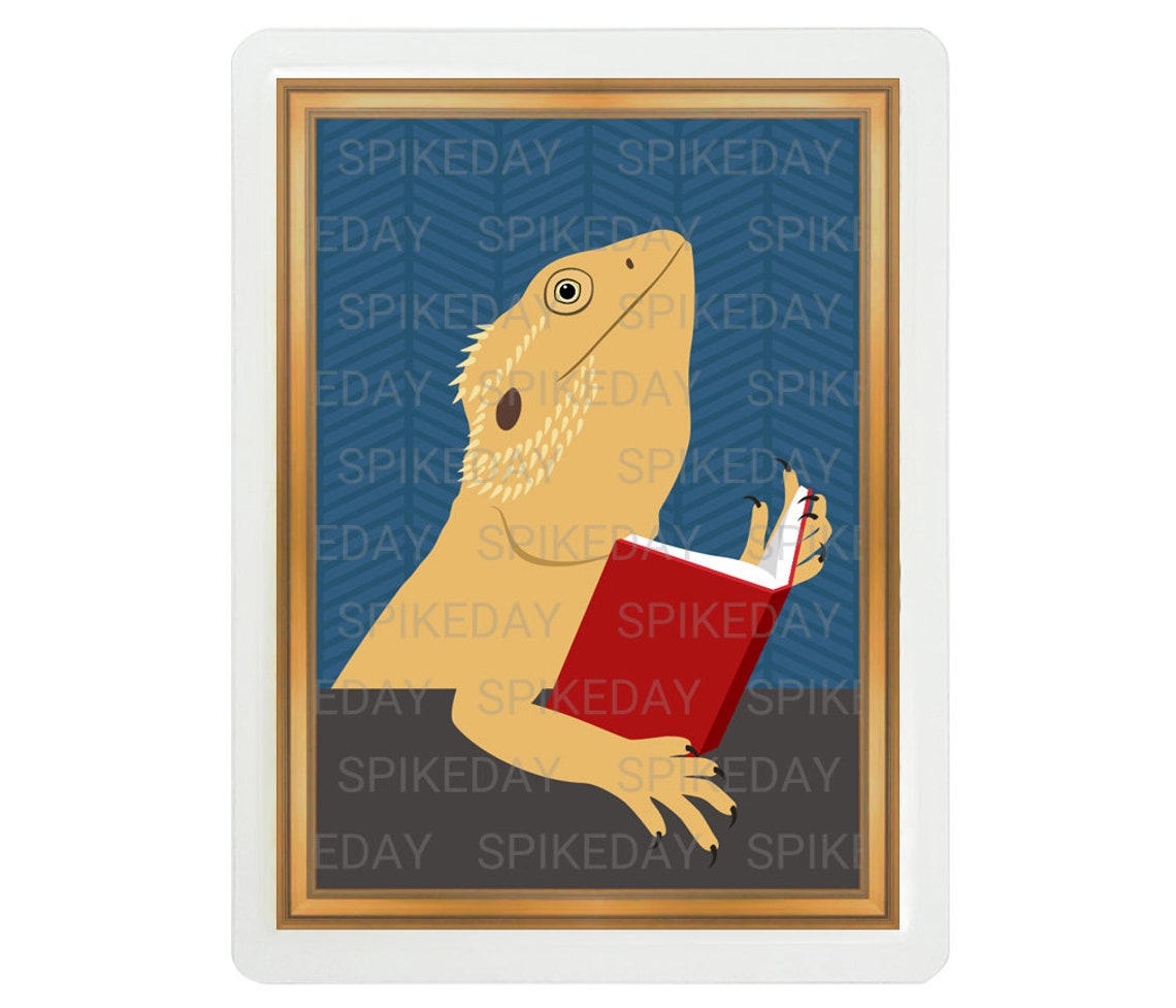 Bearded Dragon Reading a Book 3x4 Tank Decor Cute Reptile Etsy