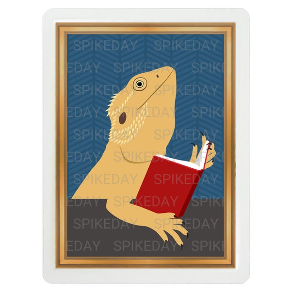 Bearded Dragon Reading a Book 3x4 Tank Decor - Cute Reptile Tank Decor - 3x4 Art - Lizard Gifts - Animal Reading Book - Funny Pet Drawing