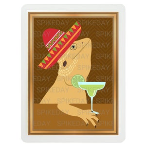 Bearded Dragon Drinking Margarita 3x4 Tank Decor - Funny Lizard Decorations -  Reptile Cage Decor - Bearded Dragon Portrait - Reptile Art