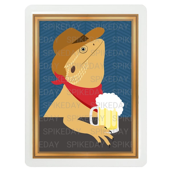 Cowboy Bearded Dragon Drinking Beer Tank Decor - Western Theme Decor - Lizard Decorations - Funny Reptile Art - Small Beer Signs - Pet Art