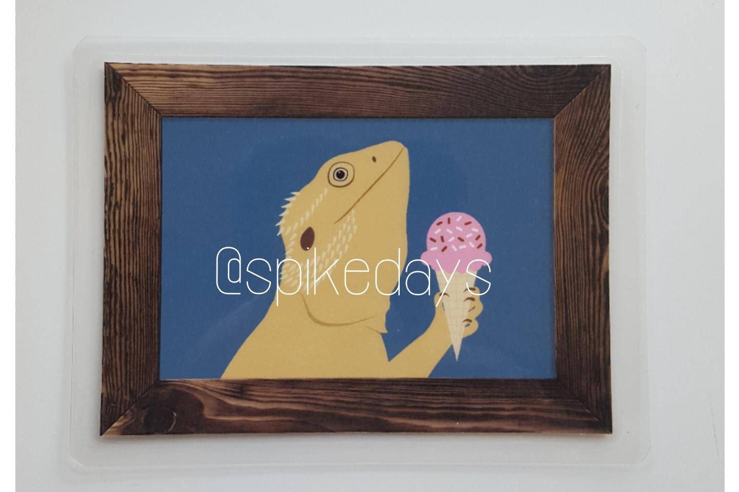 Bearded Dragon Eating Ice Cream Cone Tank Decor Reptile Art Etsy