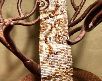 Wide Loom Woven Beaded Bracelet - Klimt Inspired
