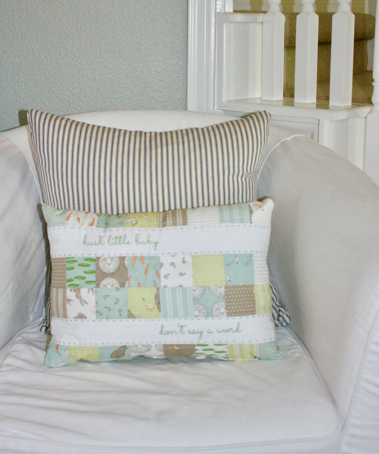 Embroidered Quilted Baby Nursery Pillow Gender Neutral Etsy