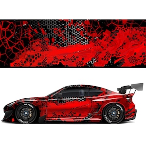 Red Race Car Livery Vehicle Wrap Design Background Vector Large Format PRINT FILE ONLY Changeable Colors .eps .pdf .png .jpg