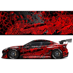 Red Black Race Car Livery Vehicle Wrap Design Background Vector Large Format PRINT FILE ONLY Changeable Colors .eps .pdf .png .jpg
