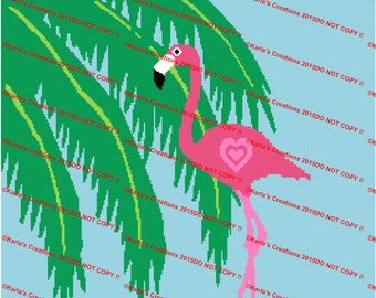 Palm Tree and Heart Flamingo Crochet Graph