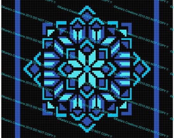 Quilt Flower Crochet Afghan Square Graph in Blues