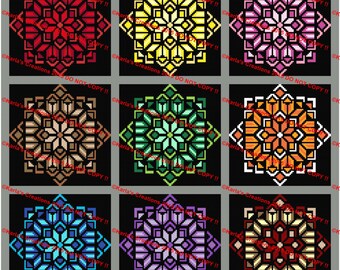 9 Quilt Différentes Couleurs Flower_Squares Graphique