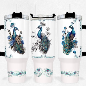 Peacocks 40oz Travel Tumblers with handle , big travel cup, vacuum sealed stainless steel tumbler.