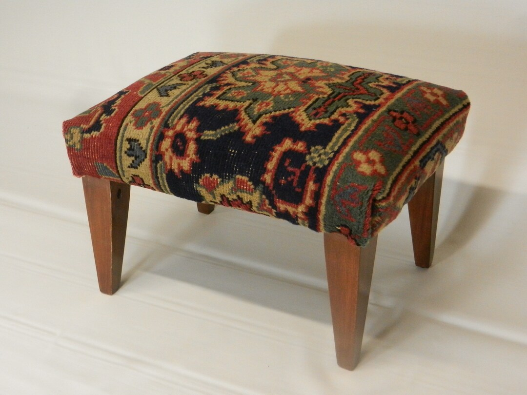 Antique Sparta Carpet Footstool Border Cut Etsy