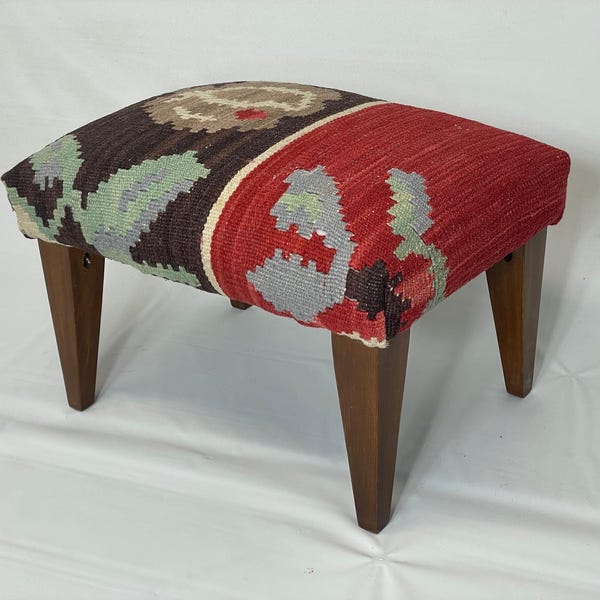 Turkish Kilim Footstool (Border cut)