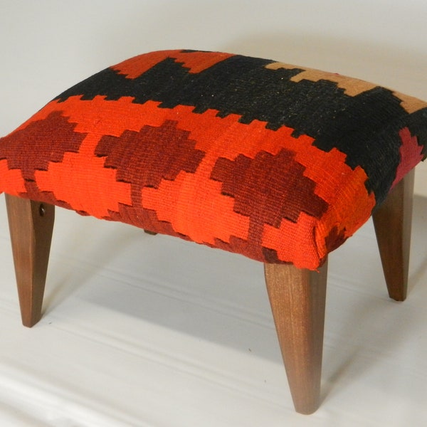 Turkish Kilim Footstool-Border Cut