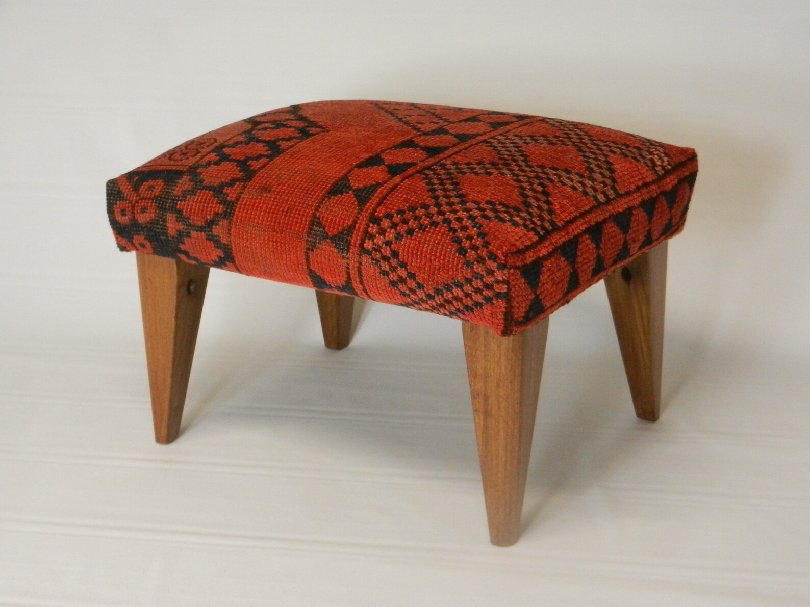Antique Afghan Carpet Footstool Etsy