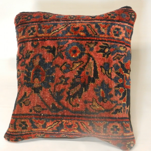 Antique Sarouk Carpet Accent Pillow 14" by 14"