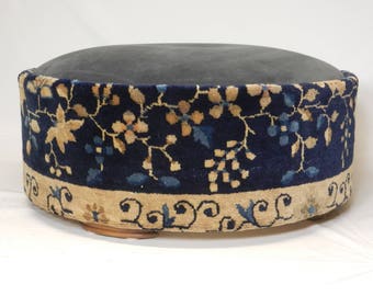 Antique Peking Carpet Round Ottoman