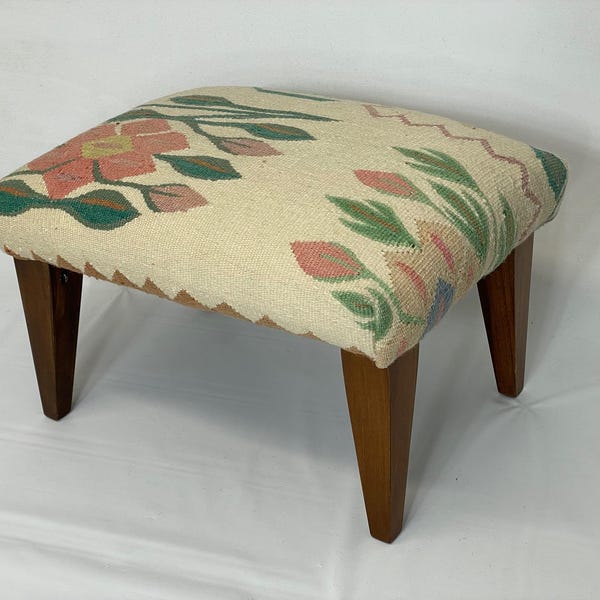 Vintage Romanian Kilim Footstool (Cut 1)