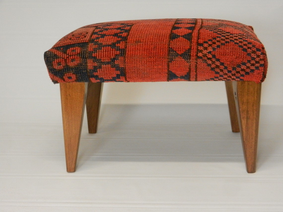 Antique Afghan Carpet Footstool Etsy