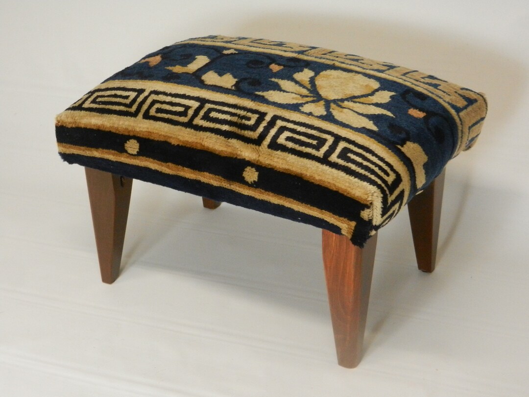 Antique Peking Carpet Footstool bordercut Etsy