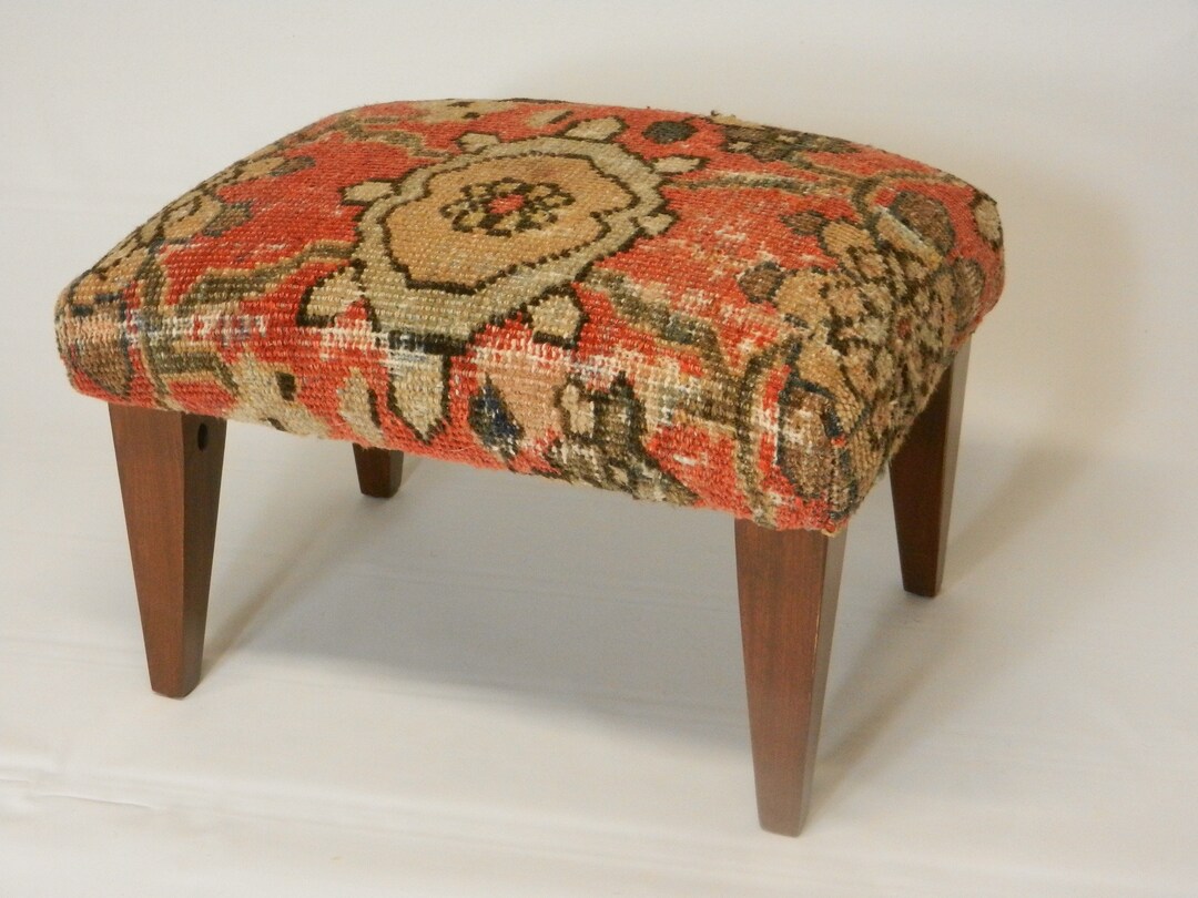 Antique Soltanabad Carpet Footstool center Cut Etsy