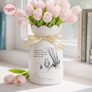 Winnie the Pooh Inspired Vase with Uplifting Quote, Ceramic Flower Vase, Cozy Home Decor, Thank You Teacher Gift, Cute Flower Pot