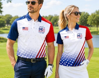 America 250 Golf Polo, Patriotic USA Flag Shirt, 1776 2026 Anniversary Polo, Matching Couple Golf Outfit, July 4 Tee