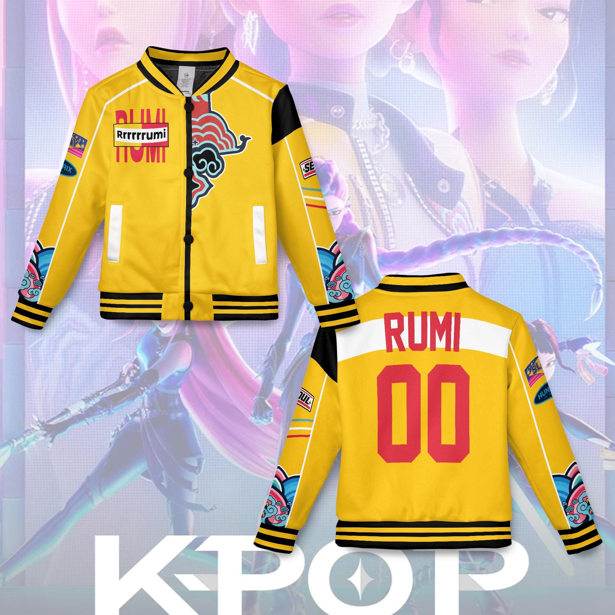 Discover Rumi Huntrix Varsity Baseball Jacket Kpop Demon Hunters Cosplay Outfit