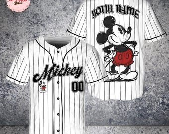 Personalized Mickey Pinstripe Baseball Jersey,, Mickey Mouse Baseball Jersey, Disney Custom Name Number Jersey