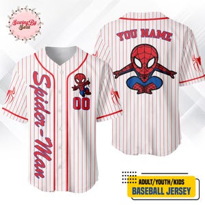A Spider-Man baseball jersey with the name "You Name" and the number 00 printed on it.