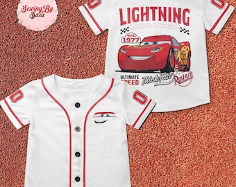 Lightning McQueen Birthday Baseball Jersey, Cars Personalized Shirt, Custom Name Cars Family Matching Birthday Outfit
