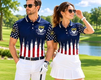 USA 250th Anniversary Golf Polo, America Flag Shirt, Patriotic Couple Polo, 1776 2026 USA Golf Outfit, July 4 Shirt