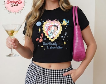 The Little Mermaid But Daddy I Love Him Baby Tee, Ariel Eric Crop Top, Disney Princess Cute Y2K Baby Tee, Ariel Flounder Sebastian Shirt