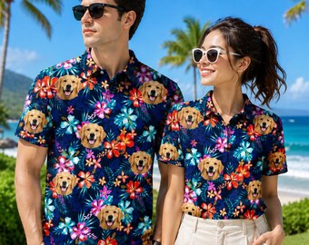 Personalized Face Hawaiian Polo Shirt, Custom Photo Polo for Men & Women, Funny Golf Shirt, Bachelor Party Outfit, Matching Group Polo
