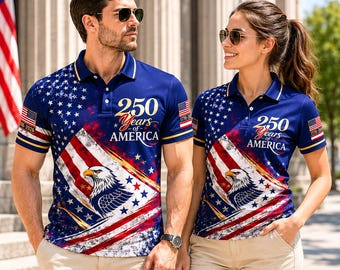 America 250 Years Polo Shirt, Patriotic USA Eagle Polo, 1776 2026 America Shirt, Matching Couple July 4 Outfit, Freedom Tee