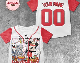 Mickey Birthday Boy Baseball Jersey, Mickey Mouse Personalized Shirt, Custom Name Disney Birthday Family Matching Outfit