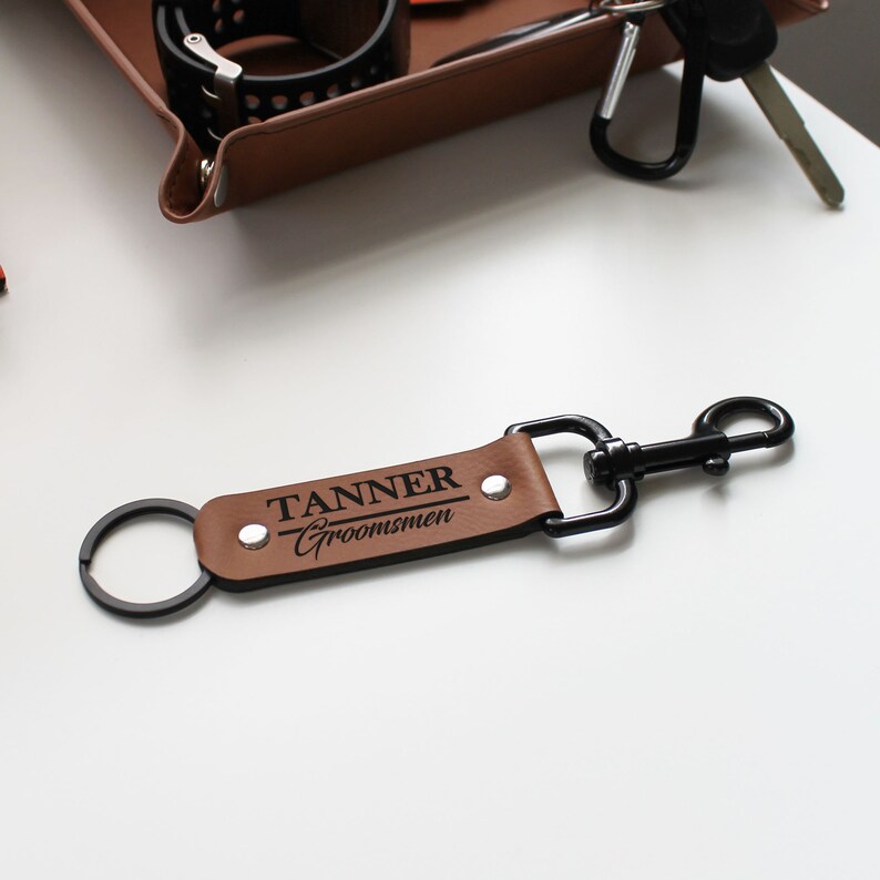 Personalized Keychain Engraved Clasp Keychain Trigger Clasp Keychain --FXCLASP-RH-TANNER Faux Leather Keychain Custom Keychain