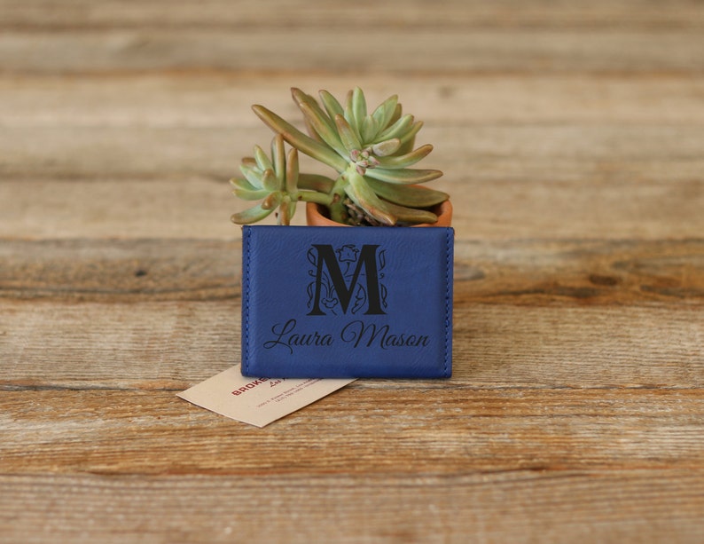 Leather Business Card Holder --BCH-PK-MASON Engraved Business Card Holder Custom Business Card Holder Personalized Business Card Holder