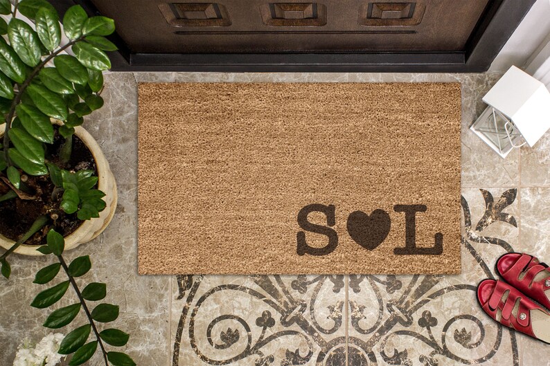 Heart Initials Door Mats Initials Door Mat Monogrammed Door Etsy