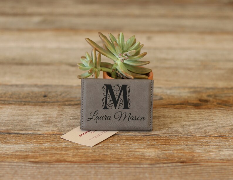 Leather Business Card Holder --BCH-PK-MASON Engraved Business Card Holder Custom Business Card Holder Personalized Business Card Holder