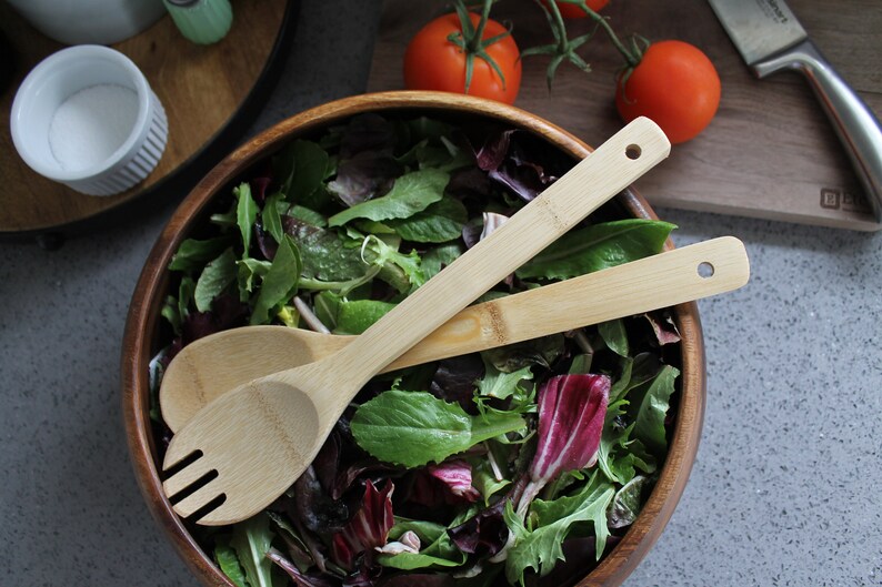 Custom Engraved Salad Utensils Personalized Kitchen Wood Utensils Custom Wooden Kitchen Utensils --UTN-SAL-WALTERS Wood Kitchen Utensils