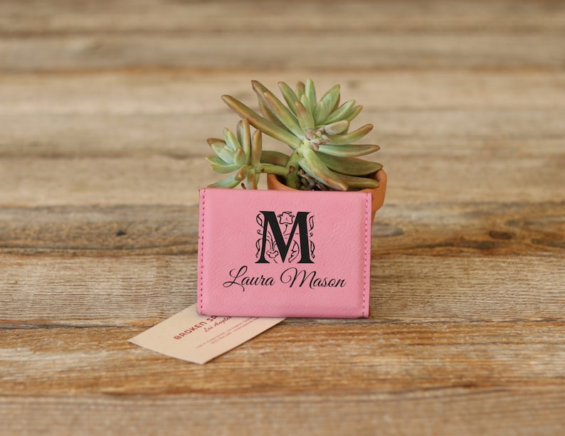 Leather Business Card Holder --BCH-PK-MASON Engraved Business Card Holder Custom Business Card Holder Personalized Business Card Holder