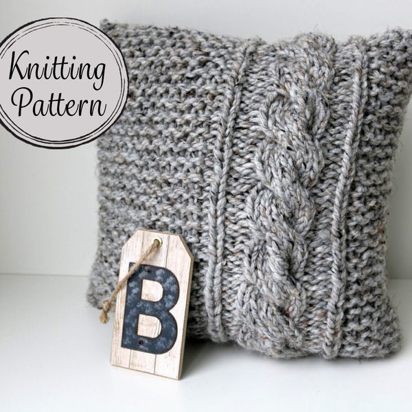 PATTERN - Cable Knit Throw Pillow Cover, Knitting Pattern, 14x14". PDF. Instant Download.